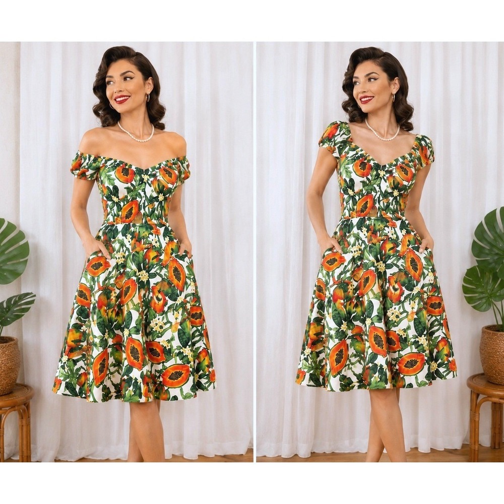 Voodoo Vixen Fruit Novelty Print Dress M 50s Swing Pin Up Rockabilly Retro NWT